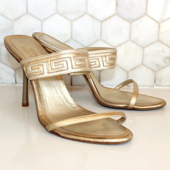 Vintage Versace Gold Strappy Sandals Heels - Picture 2 of 6